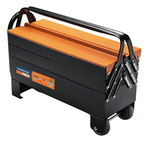 Caixa Sanfonada Cargobox C/ Rodas E Puxador Tramontina Pro Cor Laranja/Preto