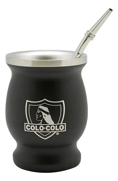 Mate Criollo de Acero Inoxidable Colo Colo con Bombilla, Térmico y Negro