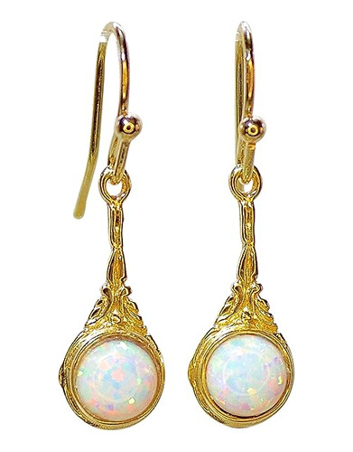 Opal Earrings 14k Gold Plating Dangle Earrings Victorian Ear