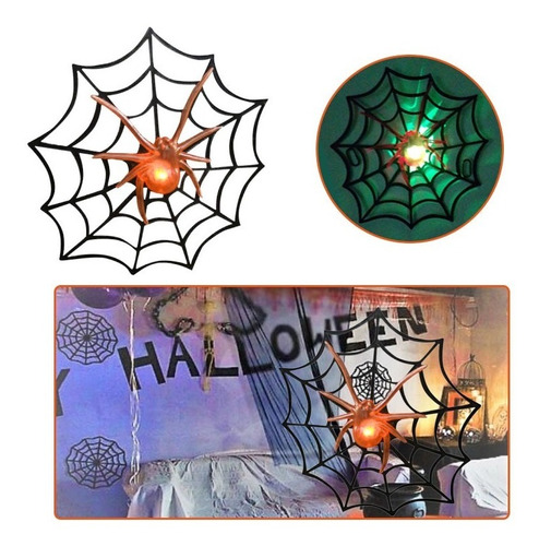 Telaraña Con Araña Led / Para Decoración Fiesta Halloween