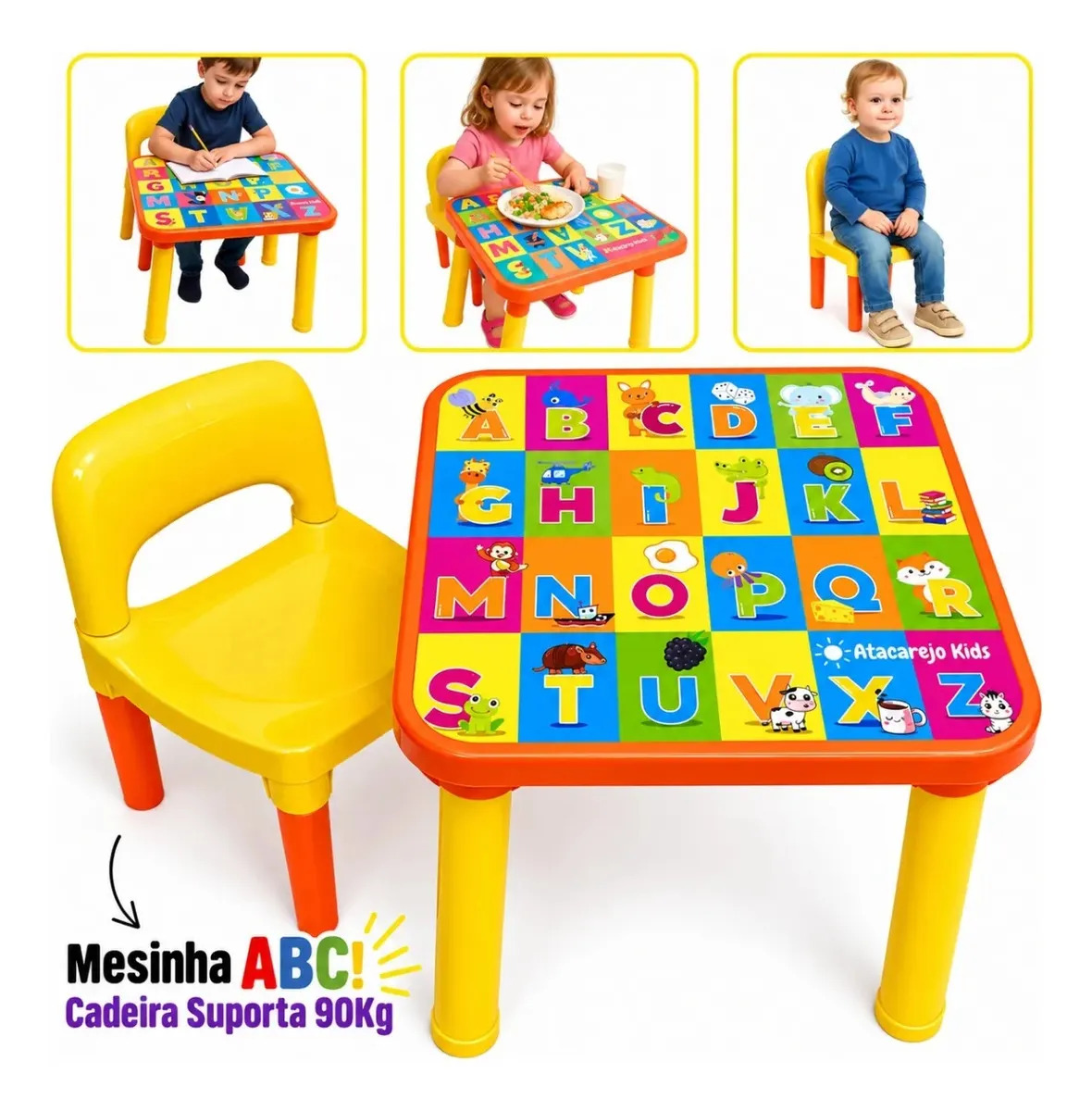 Mesinha Infantil Educativa Com Cadeira Alfabeto Completo Colorido