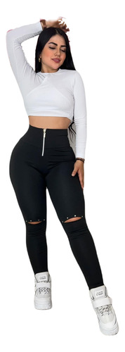 Pantalon Negro Tiro Alto Levanta Cola  Suplex Para Mujer