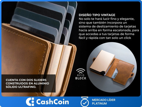 Imagen 4 de 10 de Billetera Walla Wallets Vintage Light Pardo Doble Cuero Rfid