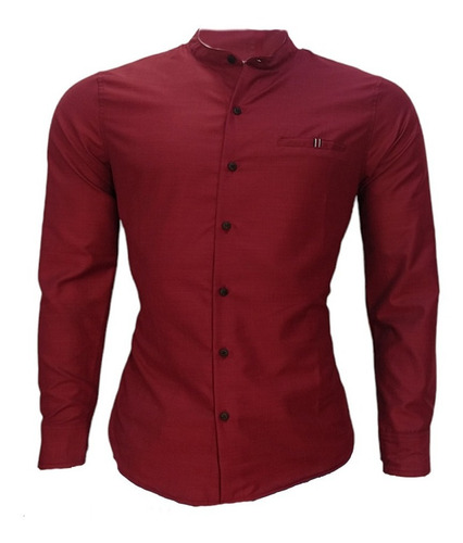 Imagen 2 de 5 de Camisa Caballero Corte Slimfit Cuello Mao Manga Larga Casual