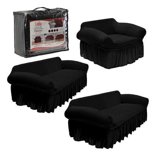Protector Cubre Sala  Stretch Fit Falda Bubble  3 Piezas
