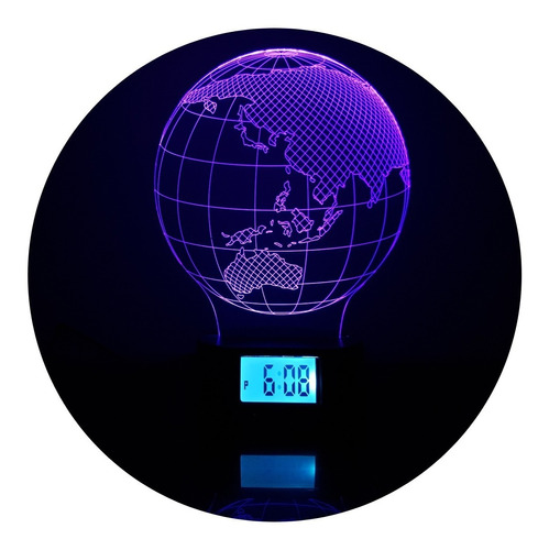 Lámpara Usb 3d Mapamundi Base Reloj + C.remoto + Pilas