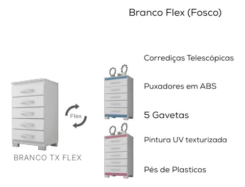 Comoda 5 Gavetas 57 Cm Moden 2259 Branco Flex Incp