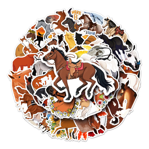Caballos Animales Cabalgar Cute 50 Calcomanías Pvc Vs Agua