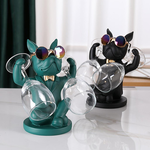2x Escultura De Perro Creativa Estante De Vino Adornos De