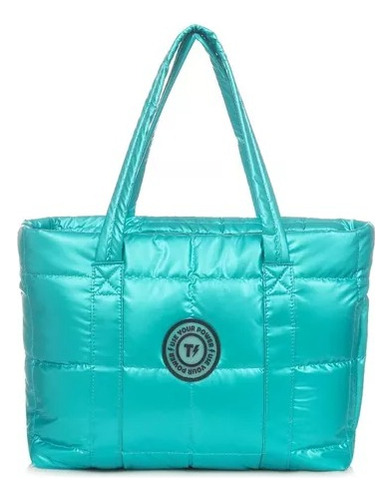 Cartera Trendy Puffer Acabado De Los Herrajes Plateado Color Agua Color De La Correa De Hombro Agua Diseño De La Tela Liso