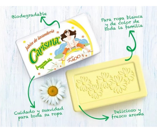 4 Pzas Jabón De Lavandería Carisma En Barra 400 G