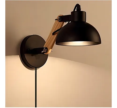 Aplique Spot De Pared Con Madera Estilo Nórdico Estructura Negro