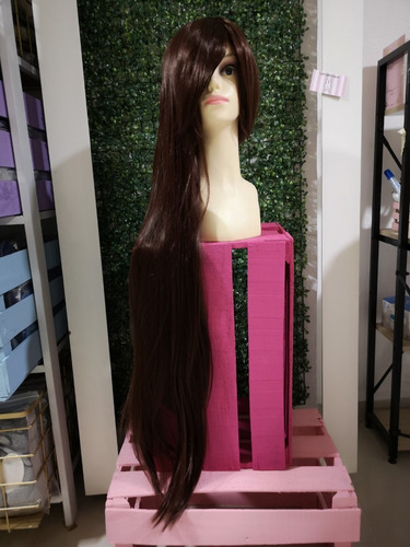 Peluca Cafe Castaño Chocolate Larga Lisa Kanekalon 100 Cm Tamaño De La Base Unitalla