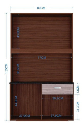 Imagen 3 de 3 de Alacena Mueble Auxiliar Cocina Lili 4 Puertas Capuchino