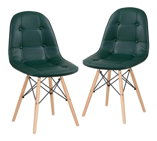 2 Cadeiras Estofadas Jantar Capitonê Eames Botonê Cores Cor do assento Verde-escuro