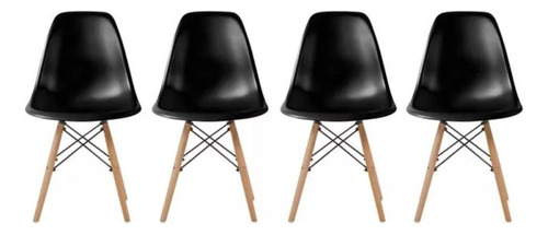 Silla de comedor Gaia Eames, estructura color negro, 4 unidades