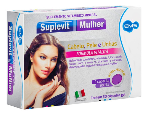 Suplevit Mulher Fórmula Vitalità 30cp Cabelo Pele E Unha
