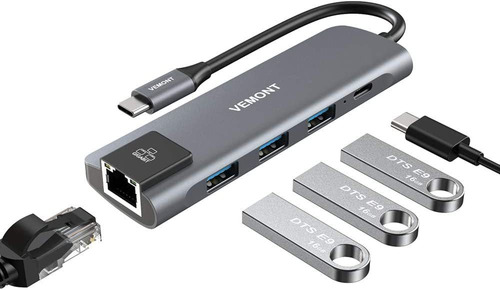 Usb C Hub  Adaptador Multipuerto 5 In1 Tipo C Con Gigabit Et