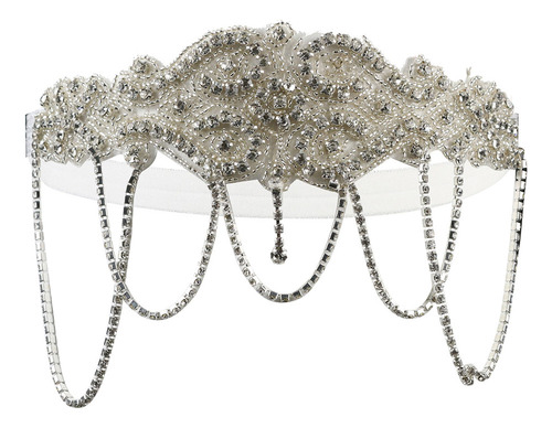 Diadema Gatsby Con Borlas Y Cadena En La Frente For Baile D