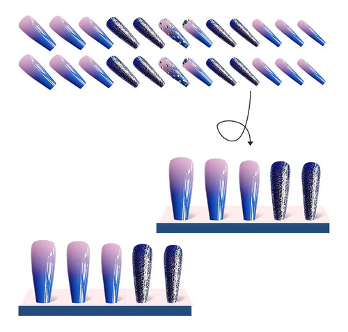 Press On Nails Desmontable Star River Rhinestone 24 Kit Uñas