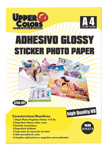 Papel Sticker Adhesivo Premium A4 Brillante X 50 Hojas