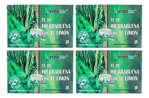 Pack 4 Tés De Hierbabuena Con Té Limón Caja Con 25 Sobres