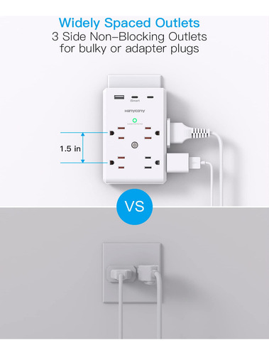 Extensor De Toma De Corriente MĂșltiple Con Puertos Usb C
