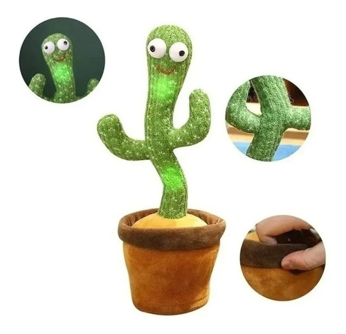 Cactus Bailarín 34 Cms Musical Juguete Repetidor Voz + Luz