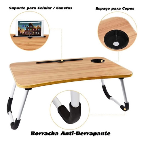 Mesa Apoio Portátil Dobrável Notebook Computador Cama Sofá Cor Marrom-claro