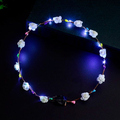Tiara Coroa De Flores De Led Pisca Branco 5 Unidades