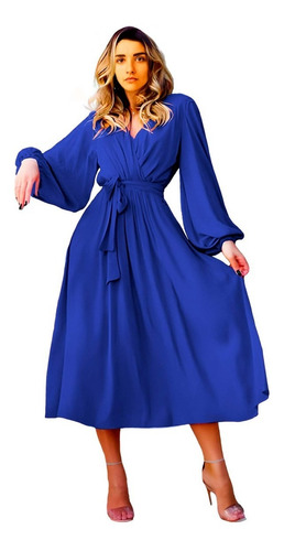 Vestido Manga Amplia Cuello De Cruce Con Cinturon | MercadoLibre Vestido Manga Amplia Cuello De Cruce Con Cinturon | MercadoLibre