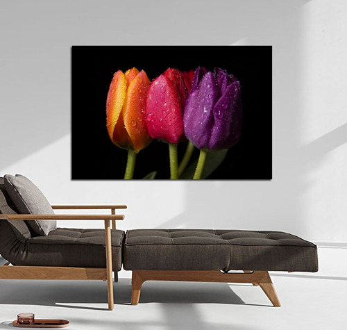 Cuadro Canvas Tulipanes Naranja Rosa Violeta Lila Rocio