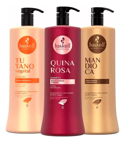 Kit Haskell Shampoos 1 Litro - Tutano, Mandioca E Quina Rosa