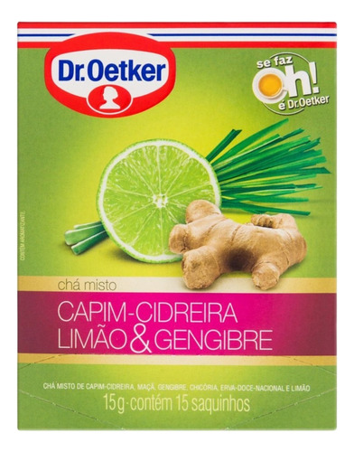 Chá Capim-Cidreira, Limão & Gengibre Dr. Oetker Caixa 15g 15 Unidades