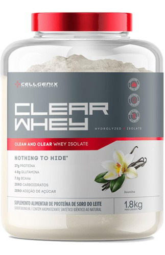 Clear Whey 100% Hydrolized & Isolate 1.800g - Cellgenix Sabor Baunilha