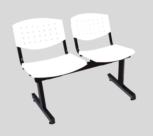 Silla Tandem 2 Asientos Salas De Espera Plastico Reforzado Color de la estructura Negro Color de los asientos Blanco