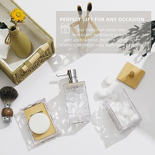 Gahefy Juego De Accesorios De Baño De Bambú Transparente Acr