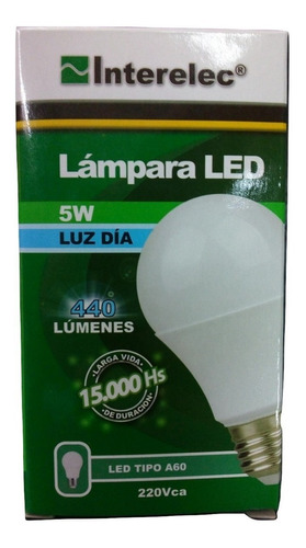 Lampara Led E27 5w Luz Fria 220v 15.000hs 440lm Interelec