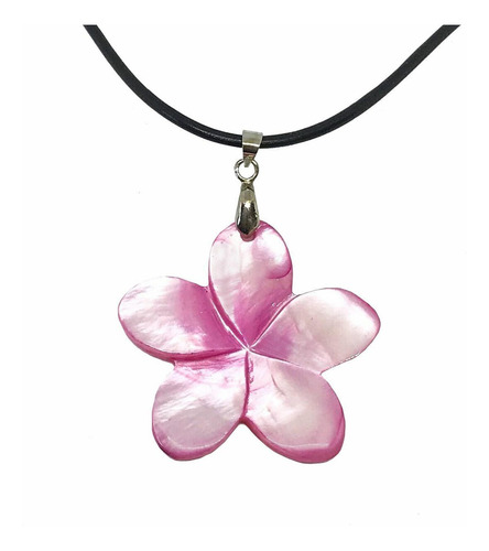 Collar De Concha Tallada A Mano Con Flor De Plumeria Rosa, J
