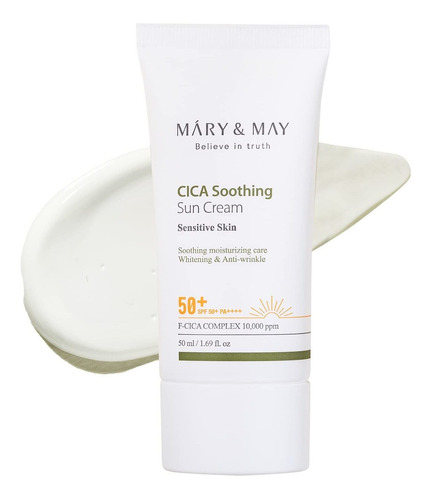 Mary&may Cica - Crema Solar Calmante Spf50+ Pa++++ 1.7 fl Oz