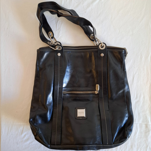 Cartera De Cuero Vacuno Grande Prune 30x40 Negro Lisa Níquel Negro (Usado)
