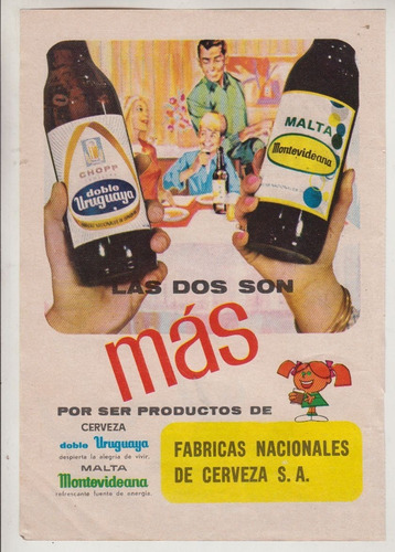 Cerveza Doble Uruguaya 3 Hojas De Publicidad Vintage Años 60