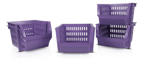 Kit 5 Bin Organizador Mini Cesto Encaixável Roxo