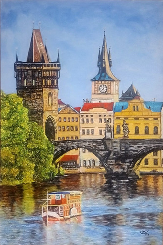 Cuadro Al Oleo Paisaje Urbano Praga 