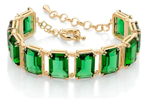 Pulseira Rommanel Pedraria Verde Original Com Brinde Maleta