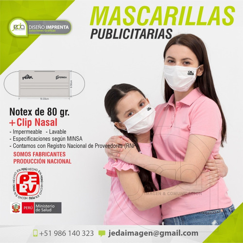Mascarillas Publicitarias/notex 80gr + Clip Nasal / 500/1000