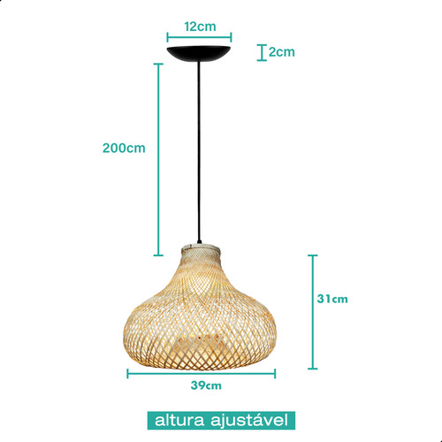 Lustre Pendente Rústico Madeira Mesa Sala Praia Lâmpada Led 127/220V Porto Rico Casa Attract 4x4sc