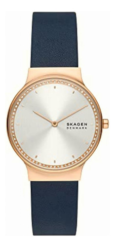 Reloj Skw3026 Skagen Freja De Piel Lwg En Color Azul Océano