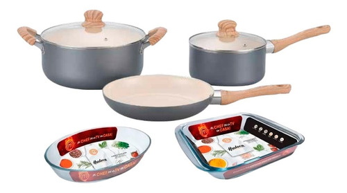 Set Bateria Cocina Ceramica  Antiadherente Fuentes 7 Piezas