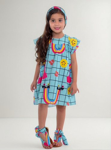 Vestido Infantil Fofo Com Acabamento Fino E Cores Vivas